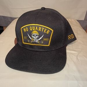 No Quarter Pirate Skull Snapback Hat Black/Gold RB Patch Like New